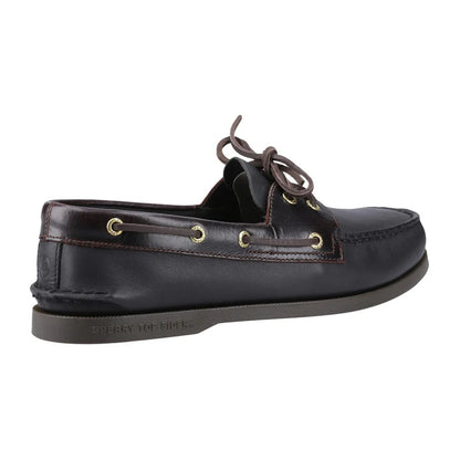 Amaretto-Black - Back - Sperry Mens Authentic Full Grain Leather 2 Eyelet Boat Shoes