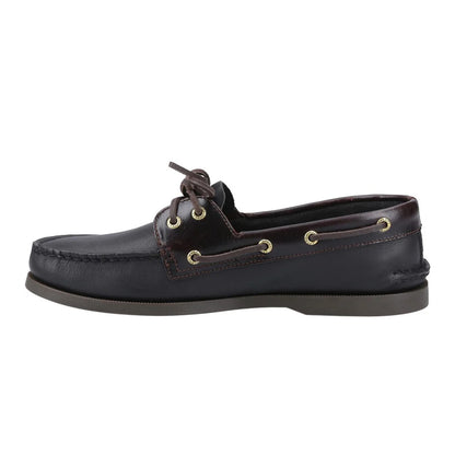 Amaretto-Black - Side - Sperry Mens Authentic Full Grain Leather 2 Eyelet Boat Shoes