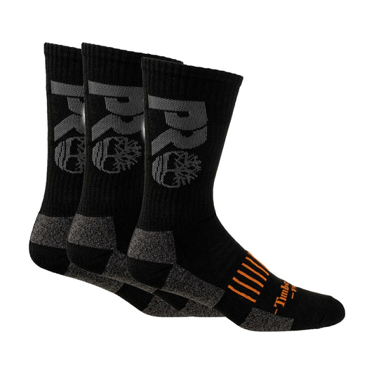 Black-Grey - Front - Timberland Pro Mens Big Logo Crew Socks (Pack of 3)