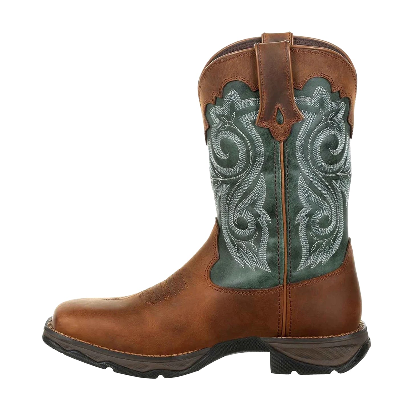 Brown-Evergreen - Side - Durango Womens-Ladies Lady Rebel Pro Full Grain Leather Cowboy Boots