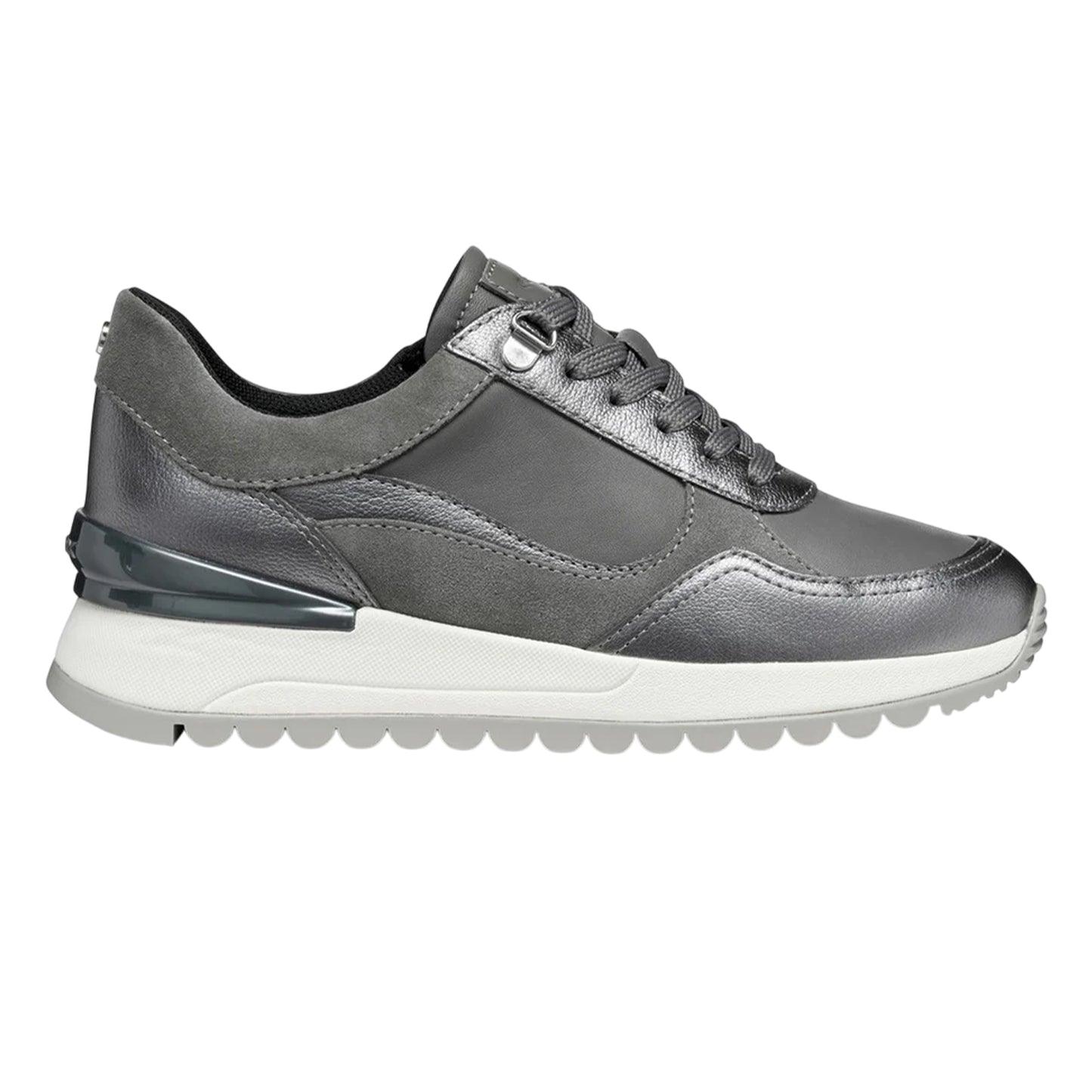 Dark Grey-Gun - Side - Geox Womens-Ladies Desya Leather Trainers