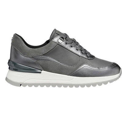 Dark Grey-Gun - Side - Geox Womens-Ladies Desya Leather Trainers