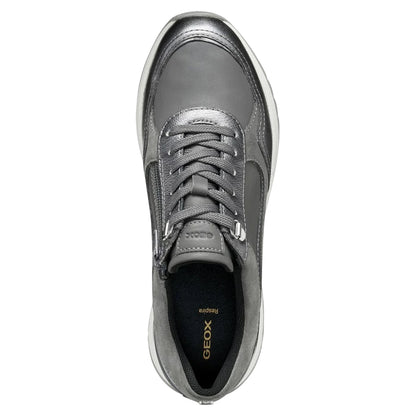 Dark Grey-Gun - Lifestyle - Geox Womens-Ladies Desya Leather Trainers