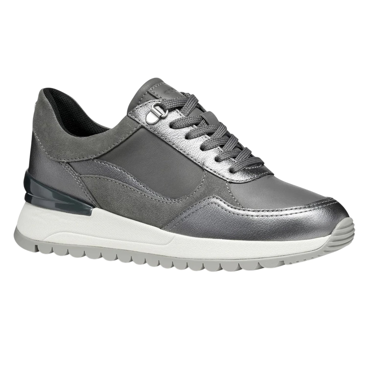 Dark Grey-Gun - Front - Geox Womens-Ladies Desya Leather Trainers
