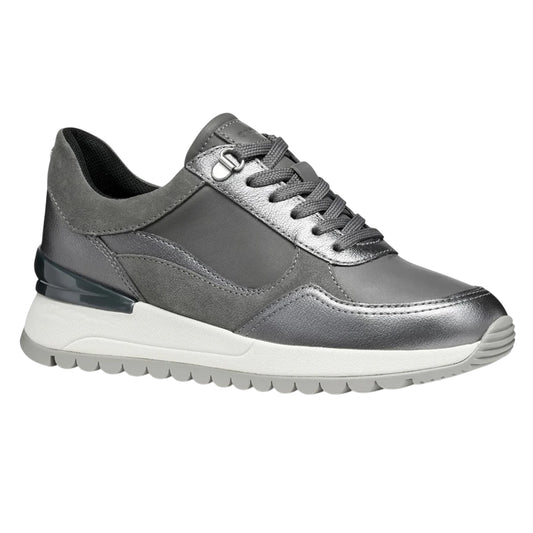 Dark Grey-Gun - Front - Geox Womens-Ladies Desya Leather Trainers