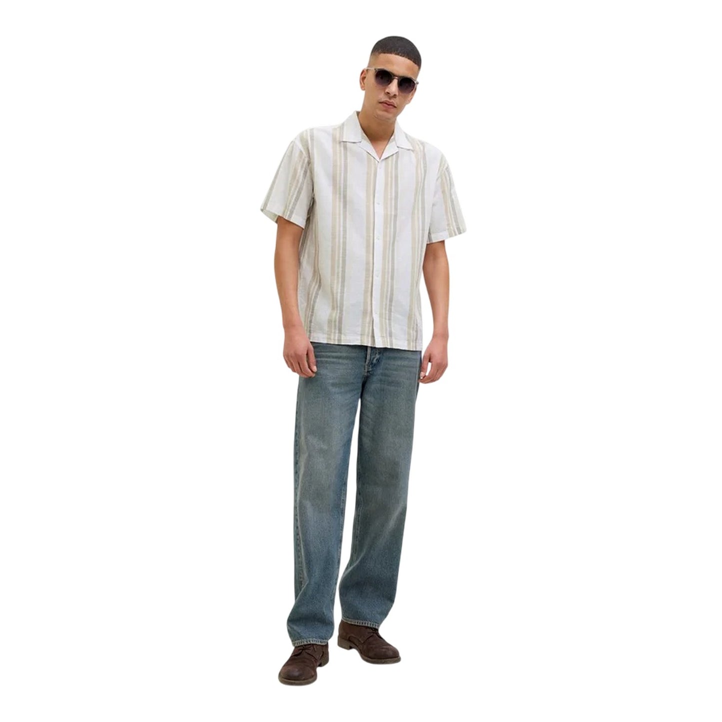 Travertine - Pack Shot - Jack And Jones Mens Stripe Revere Collar Shirt