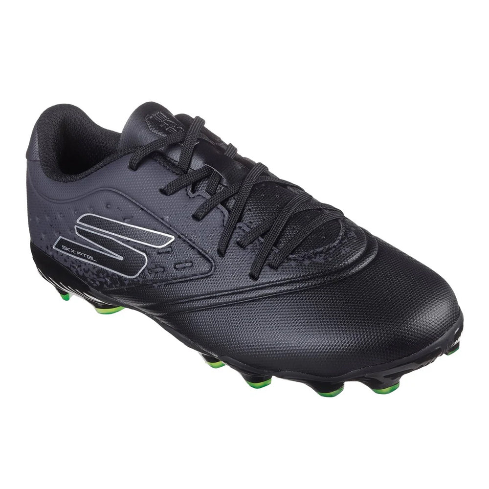 Black-Silver - Front - Skechers Childrens-Kids Razor 1.5 Firm Ground Football Boots