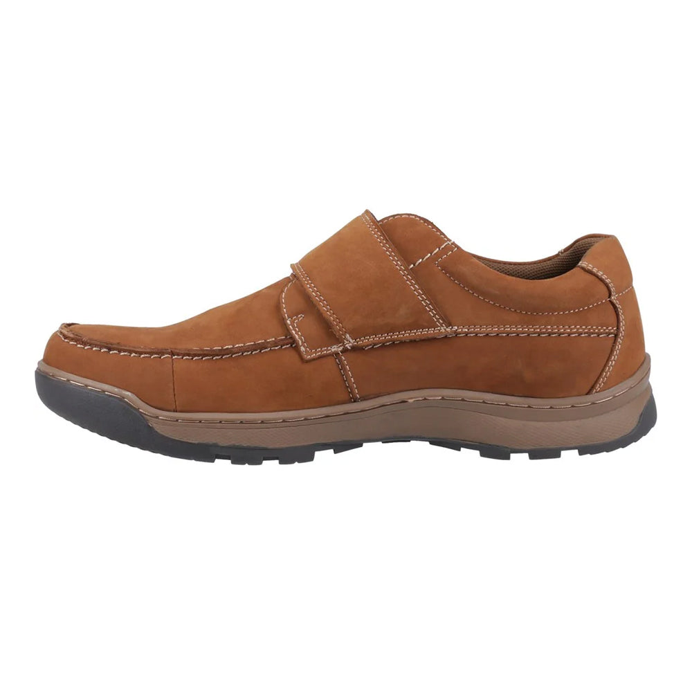 Tan - Side - Hush Puppies Mens Casper Leather Touch Fastening Casual Shoes