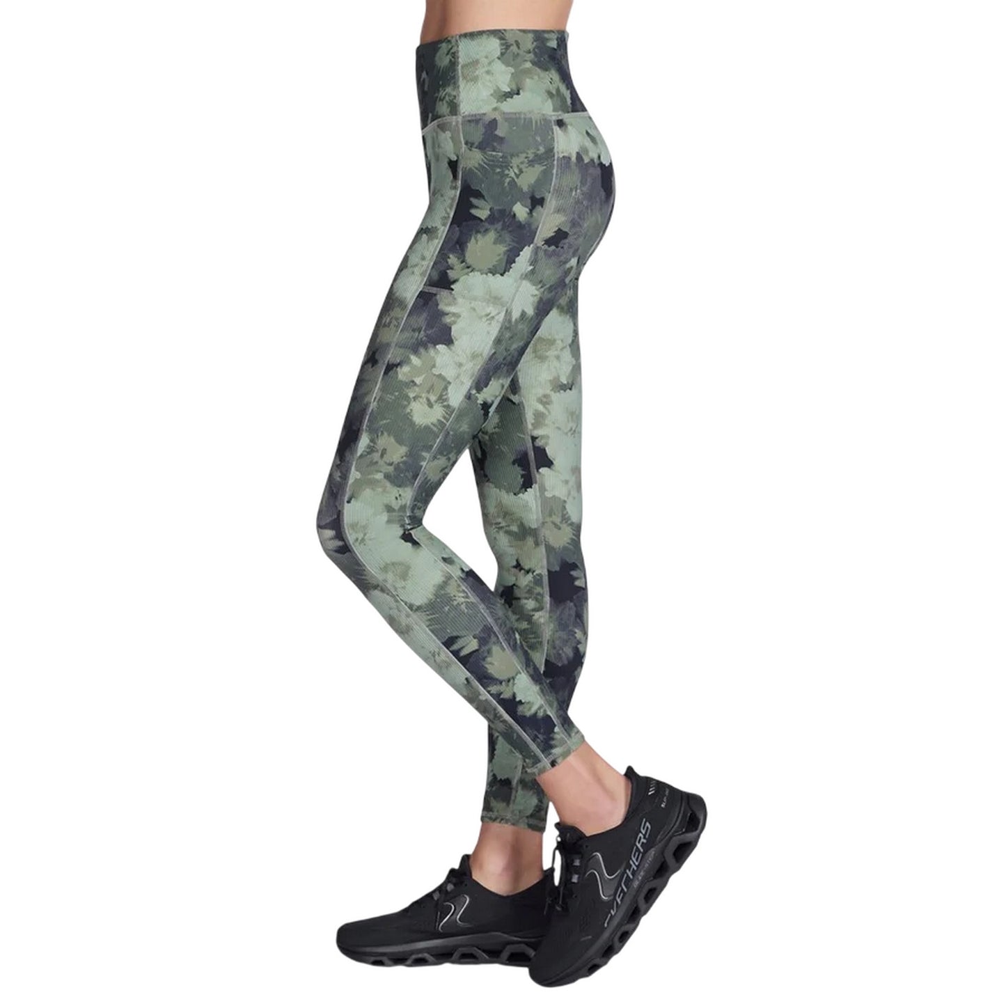 Green - Side - Skechers Womens-Ladies Go Flex Ribbed Leggings