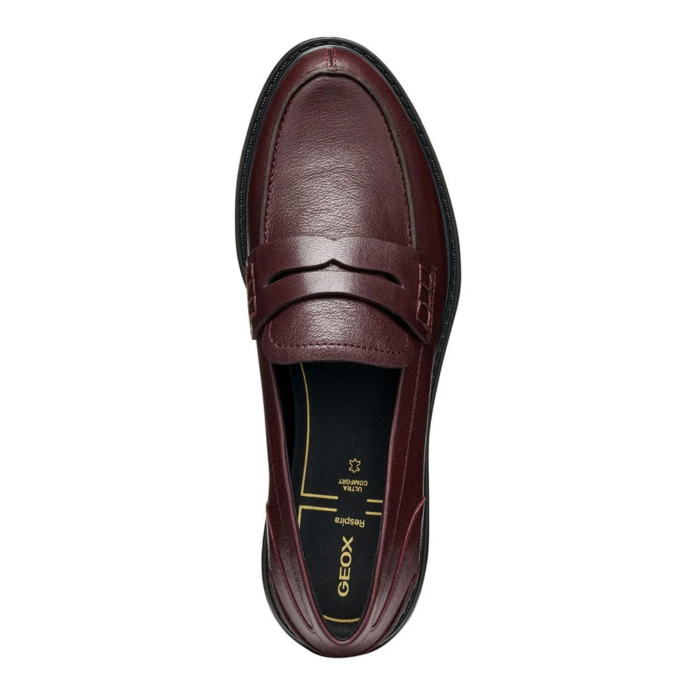 Wine - Pack Shot - Geox Womens-Ladies Walk Pleasure Leather Moccasins