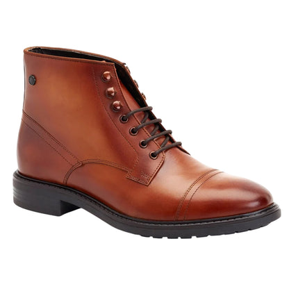 Tan - Front - Base London Mens Duke Leather Ankle Boots