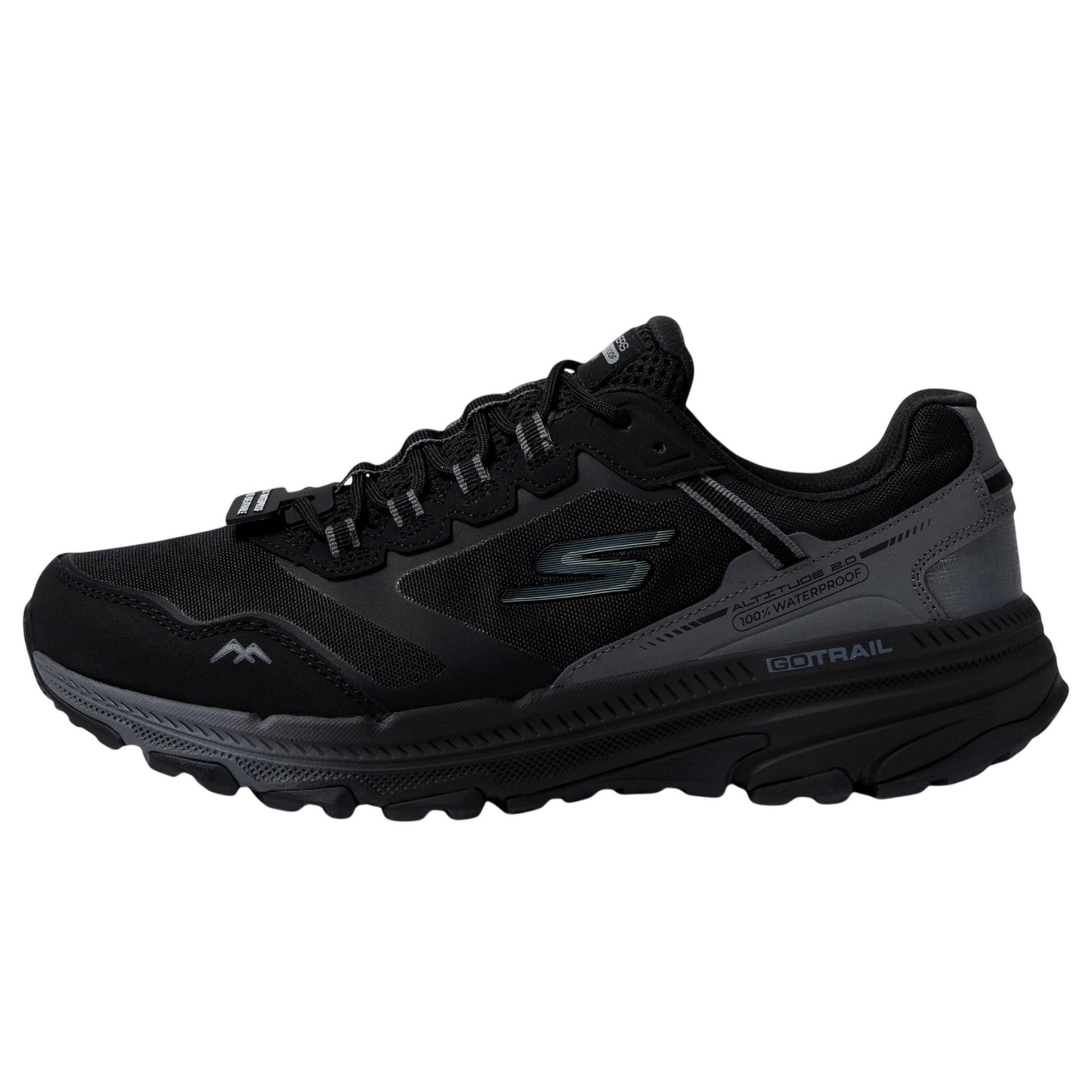 Black-Charcoal - Side - Skechers Womens-Ladies Go Run Trail Altitude 2.0 Pine Ridge Leather Trainers
