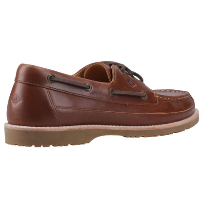 Brown - Back - Sperry Mens Logo Leather Boat Shoes