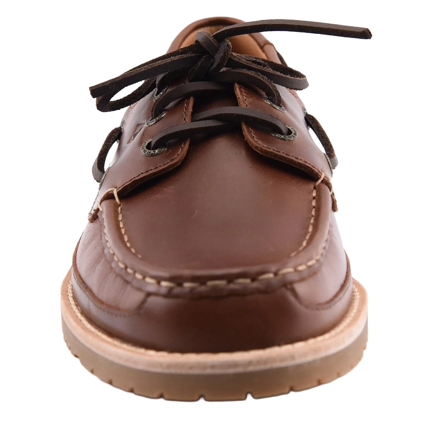 Brown - Side - Sperry Mens Logo Leather Boat Shoes
