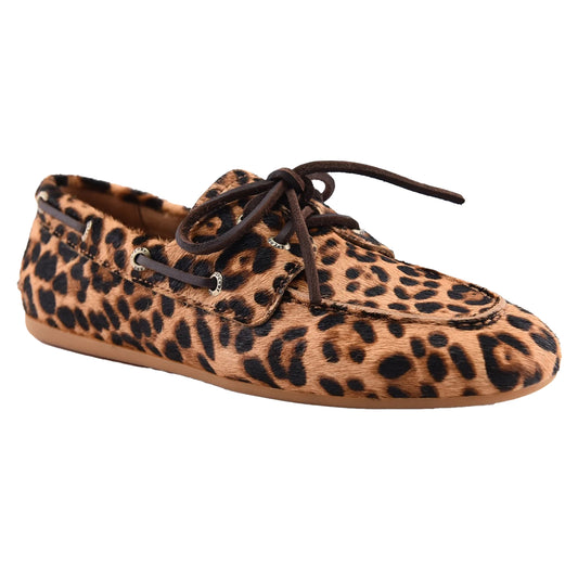 Brown-Black - Front - Sperry Womens-Ladies Leopard Print Boat Shoes