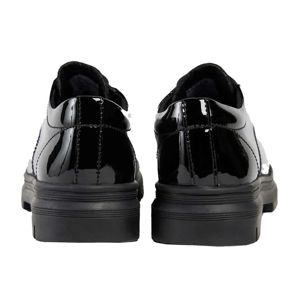 Black Patent - Back - POD Girls Irene Leather School Shoes