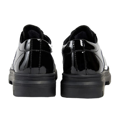 Black Patent - Back - POD Girls Irene Leather School Shoes