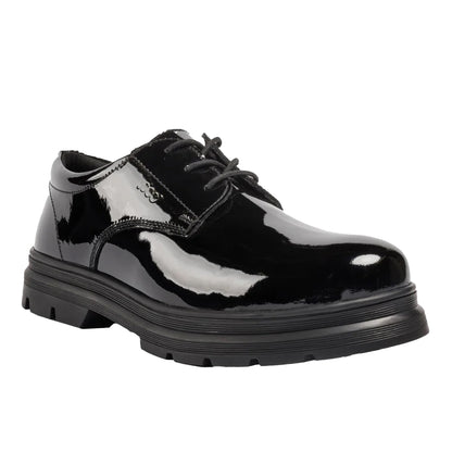 Black Patent - Front - POD Girls Irene Leather School Shoes