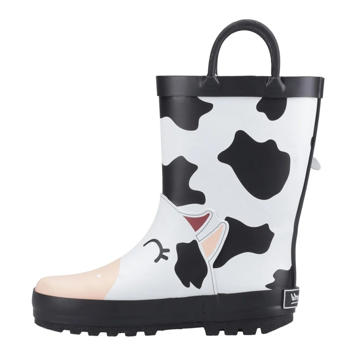 Black-White - Side - Cotswold Childrens-Kids Puddle Cow 3D Wellington Boots