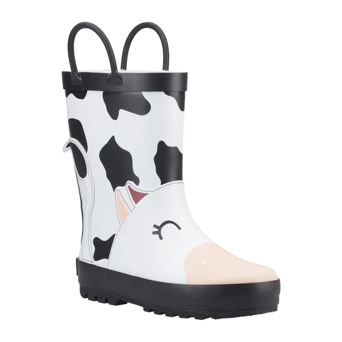 Black-White - Lifestyle - Cotswold Childrens-Kids Puddle Cow 3D Wellington Boots