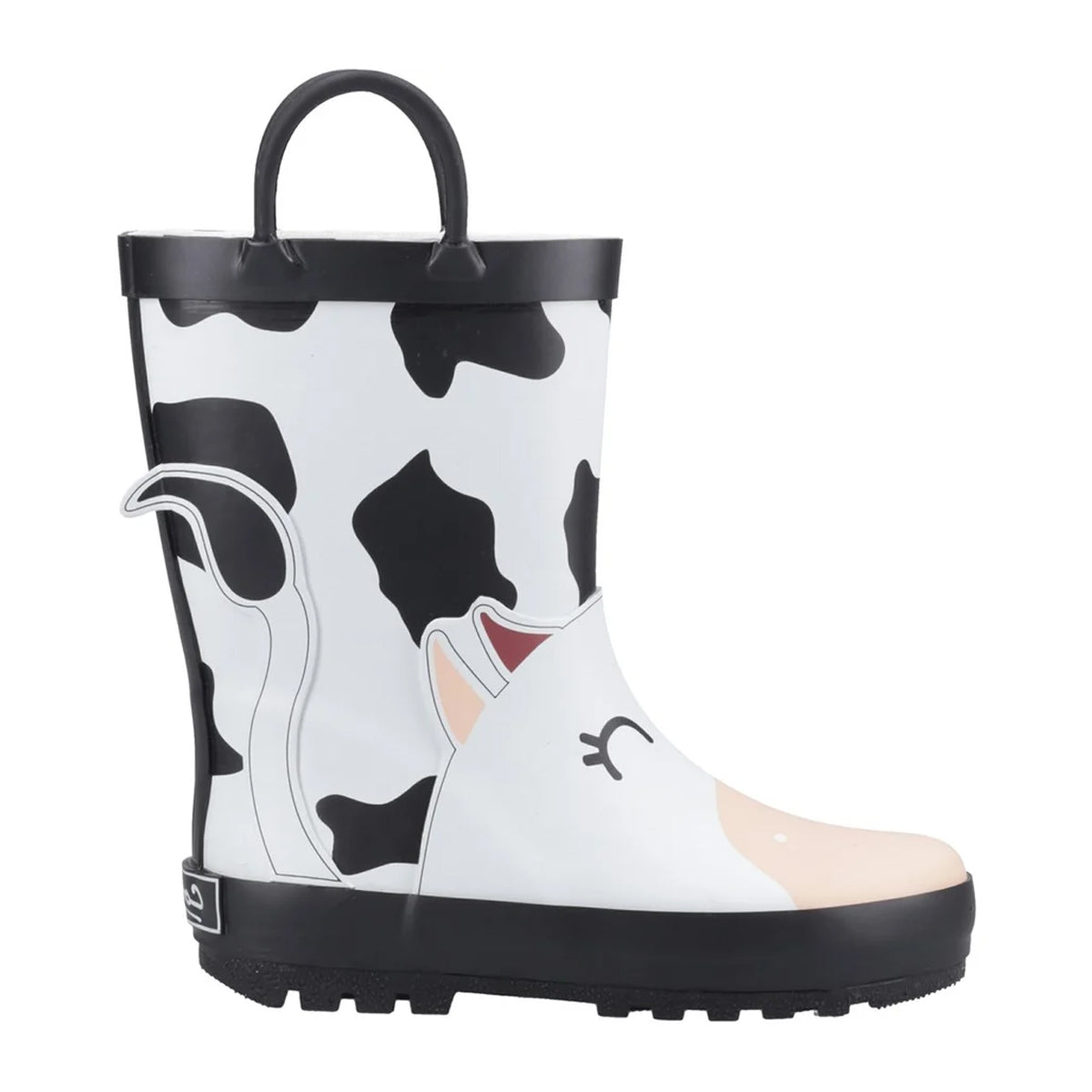 Black-White - Front - Cotswold Childrens-Kids Puddle Cow 3D Wellington Boots