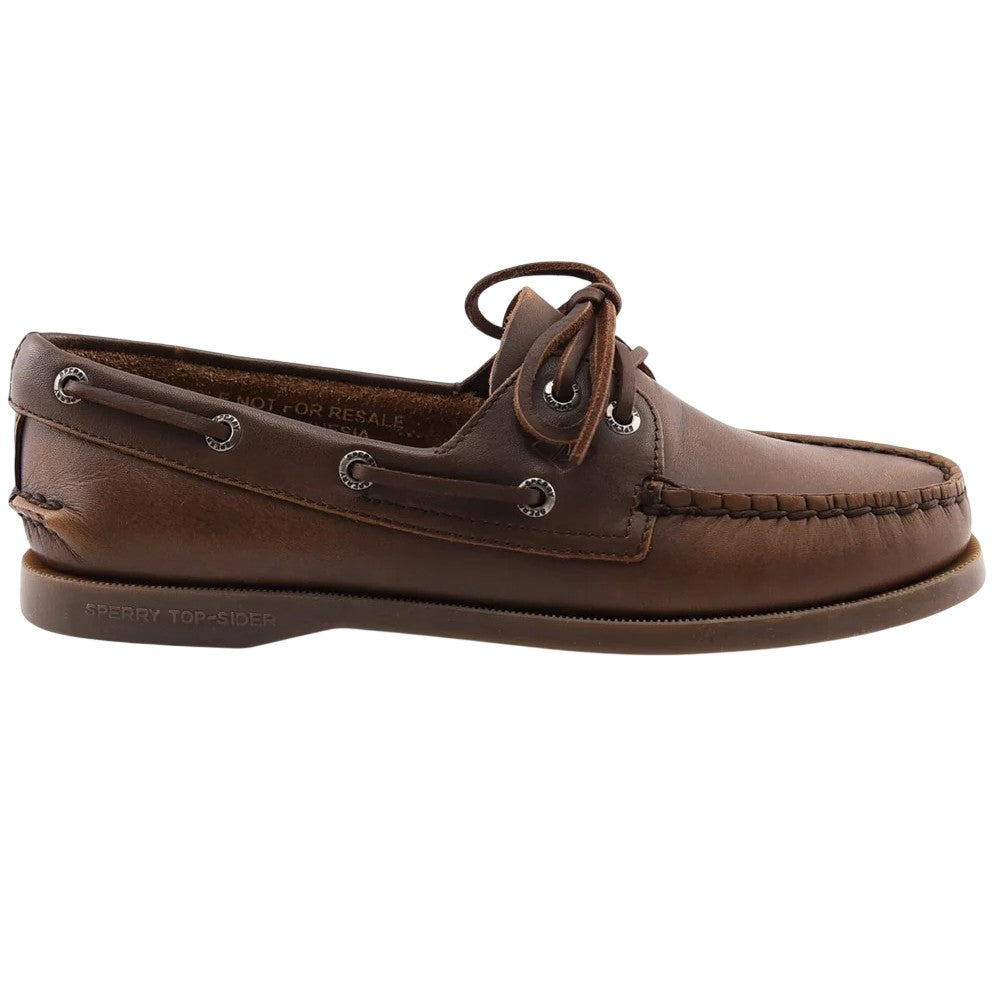 Medium Brown - Front - Sperry Mens Authentic Leather 2 Eyelet Boat Shoes