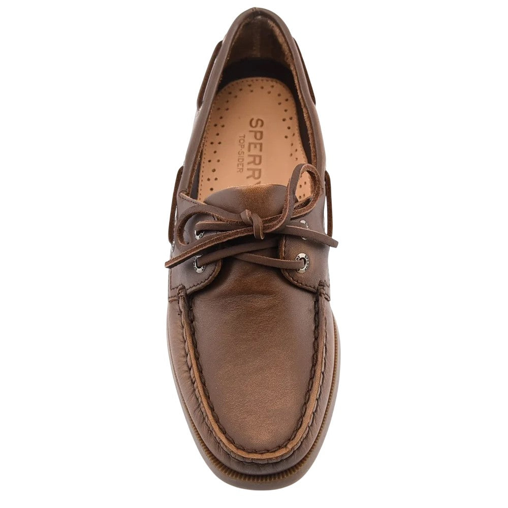 Medium Brown - Side - Sperry Mens Authentic Leather 2 Eyelet Boat Shoes