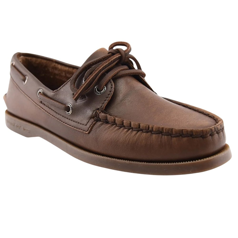Medium Brown - Lifestyle - Sperry Mens Authentic Leather 2 Eyelet Boat Shoes