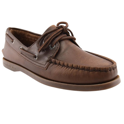 Medium Brown - Lifestyle - Sperry Mens Authentic Leather 2 Eyelet Boat Shoes