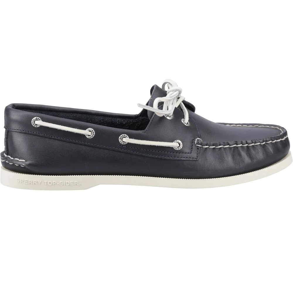 Navy - Front - Sperry Mens Authentic Leather 2 Eyelet Boat Shoes