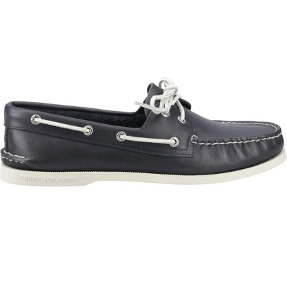 Navy - Front - Sperry Mens Authentic Leather 2 Eyelet Boat Shoes