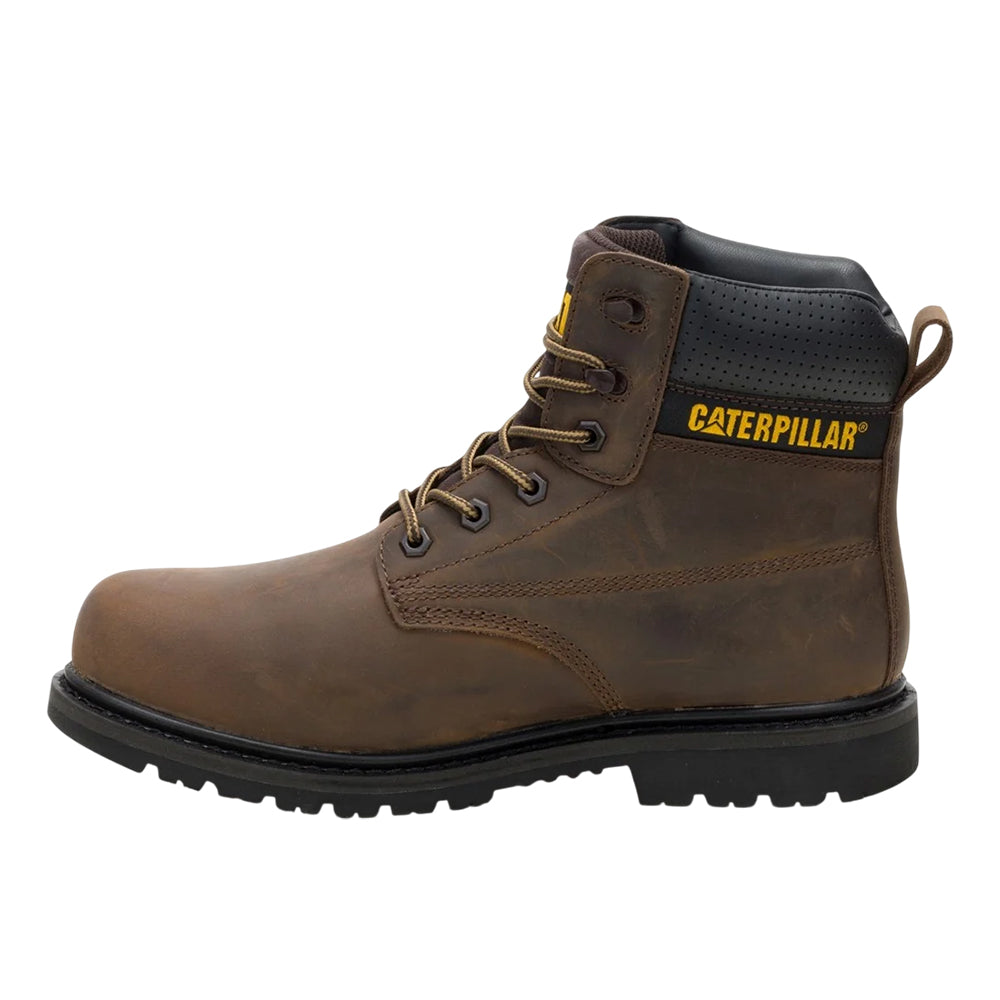 Brown - Side - Caterpillar Mens Silva Leather Lace Up Work Boots