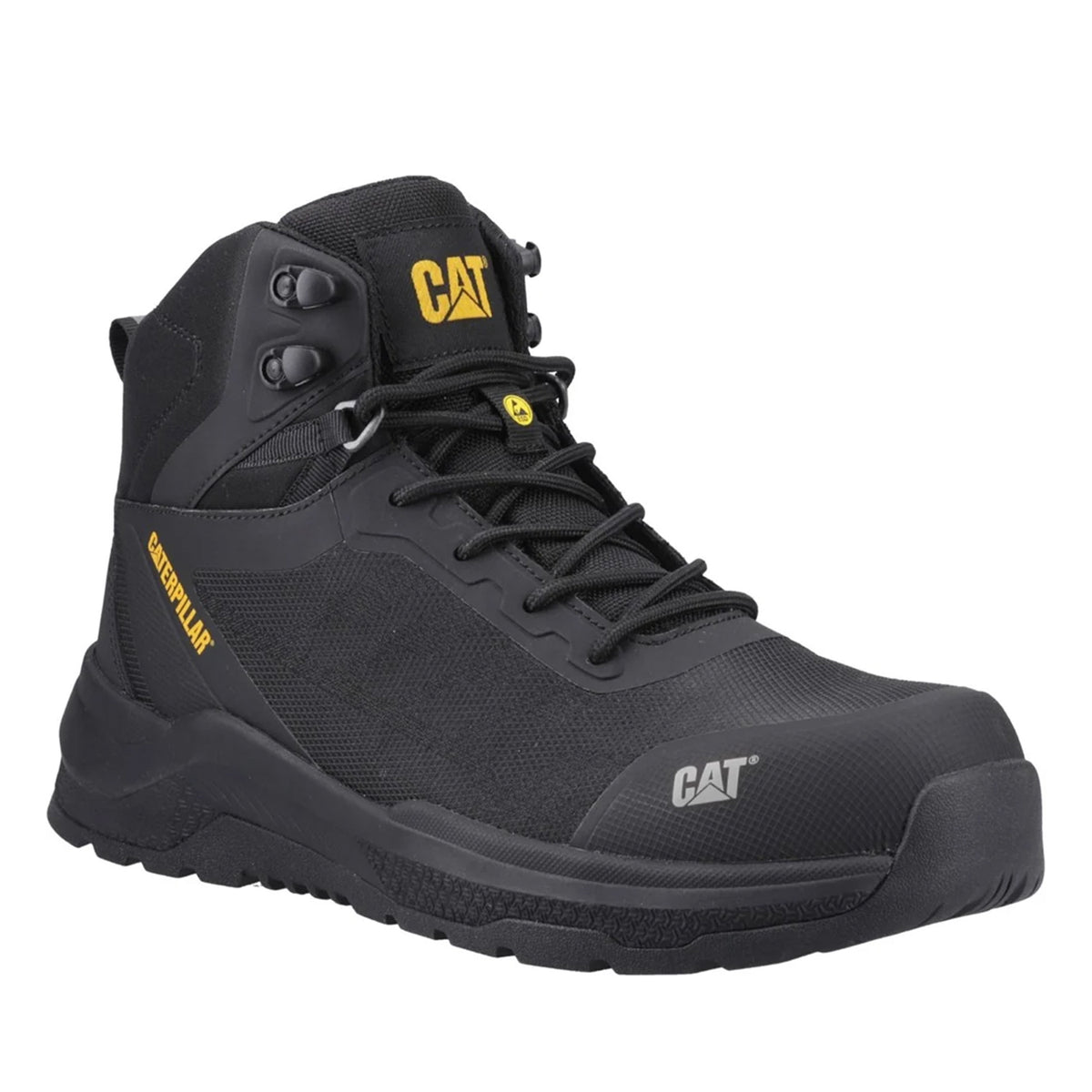 Black - Pack Shot - Caterpillar Mens Inductor Leather Mid Cut Mesh Safety Boots