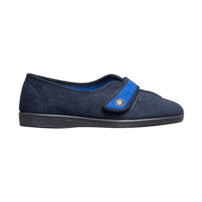 Navy - Back - Mirak Andrea Touch Fastening Slipper - Womens Slippers - Ladies Slippers