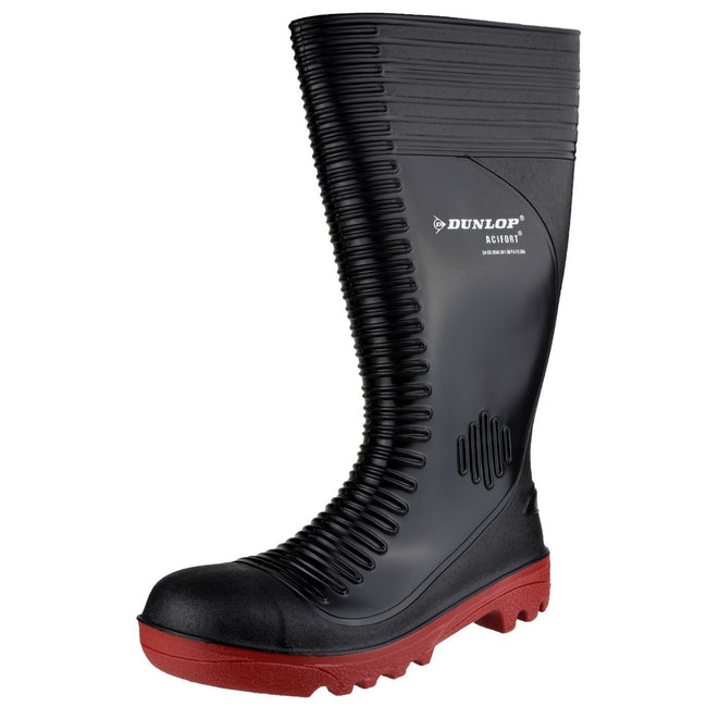 Black - Side - Dunlop Acifort A252931 Ribbed Full Safety Wellington - Mens Boots