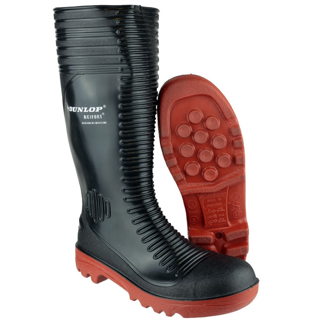 Black - Pack Shot - Dunlop Acifort A252931 Ribbed Full Safety Wellington - Mens Boots