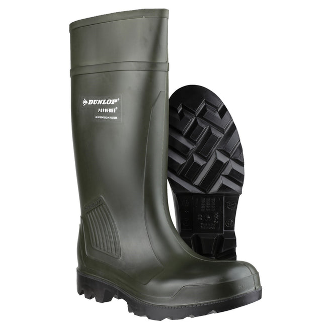 Green - Close up - Dunlop D460933 Purofort PRO Non-Safety - Mens Boots - Plain Rubber Wellingtons