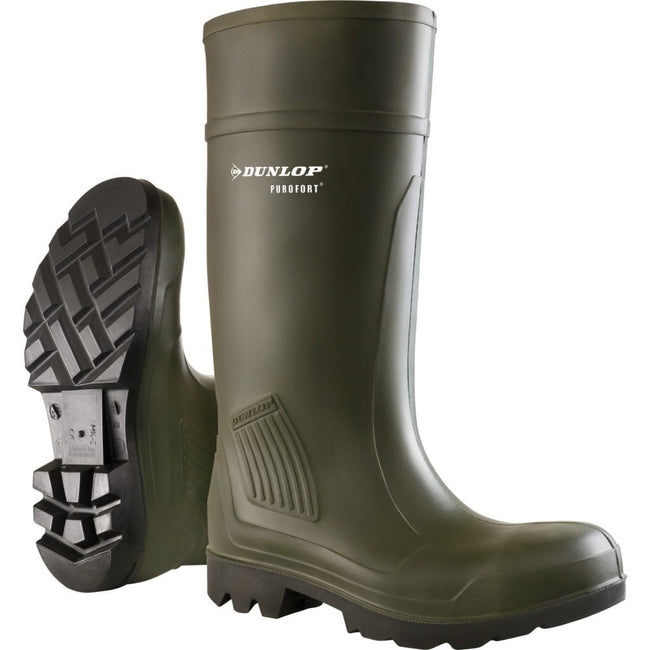 Green - Front - Dunlop D460933 Purofort PRO Non-Safety - Mens Boots - Plain Rubber Wellingtons