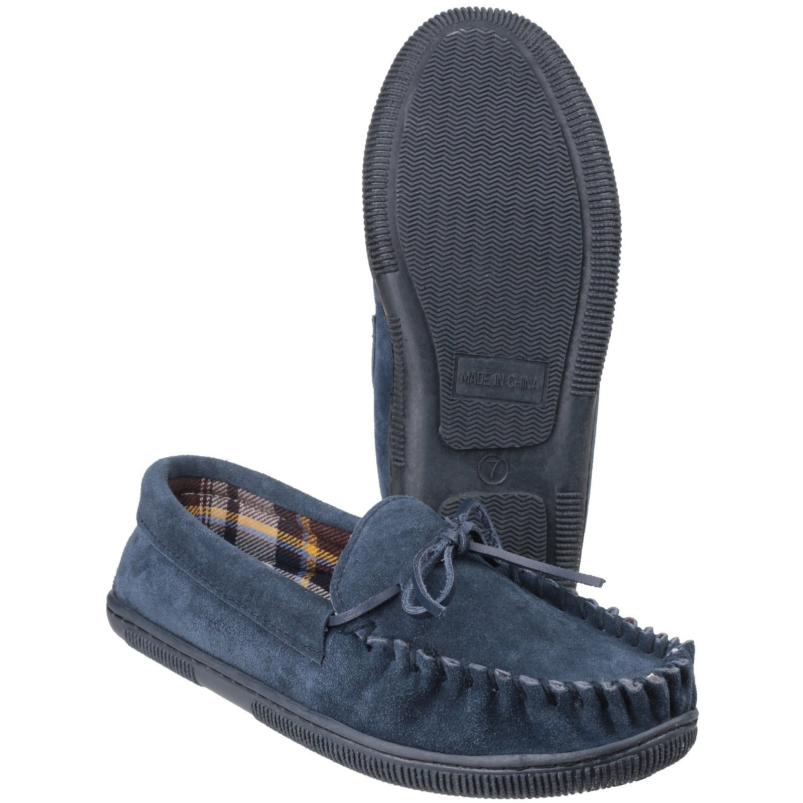Navy - Close up - Cotswold Suede Alberta Slipper - Mens Slippers