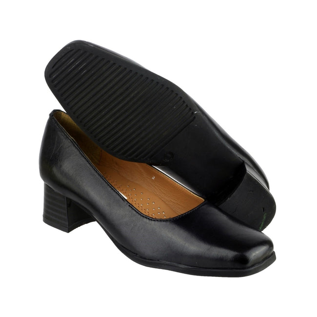 Black - Pack Shot - Amblers Walford Ladies Wide Fit Court - Womens Shoes