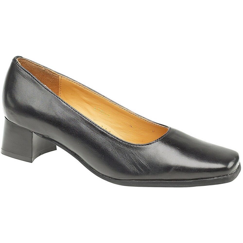 Black - Front - Amblers Walford Ladies Leather Court - Womens Shoes