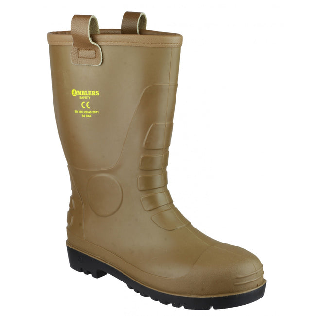Tan - Front - Footsure 95 Tan PVC Rigger Safety Wellingtons - Mens Safety Boots