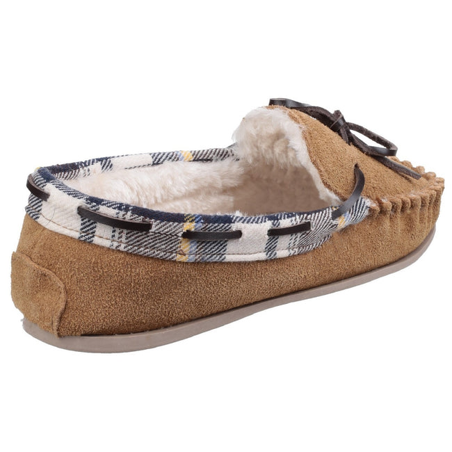 Tan - Pack Shot - Cotswold Womens-Ladies Kilkenny Classic Fur Lined Moccasin Slippers