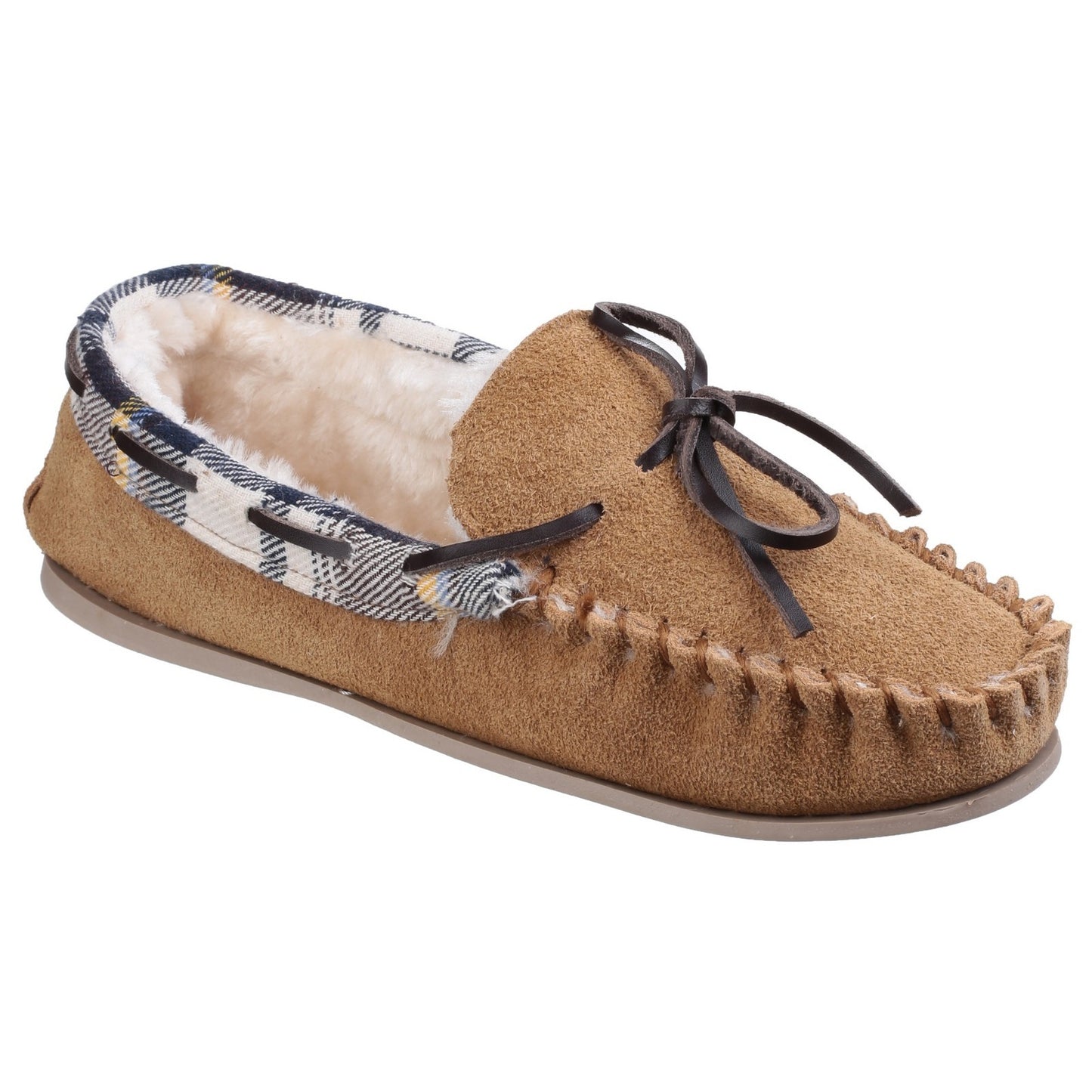 Tan - Front - Cotswold Womens-Ladies Kilkenny Classic Fur Lined Moccasin Slippers