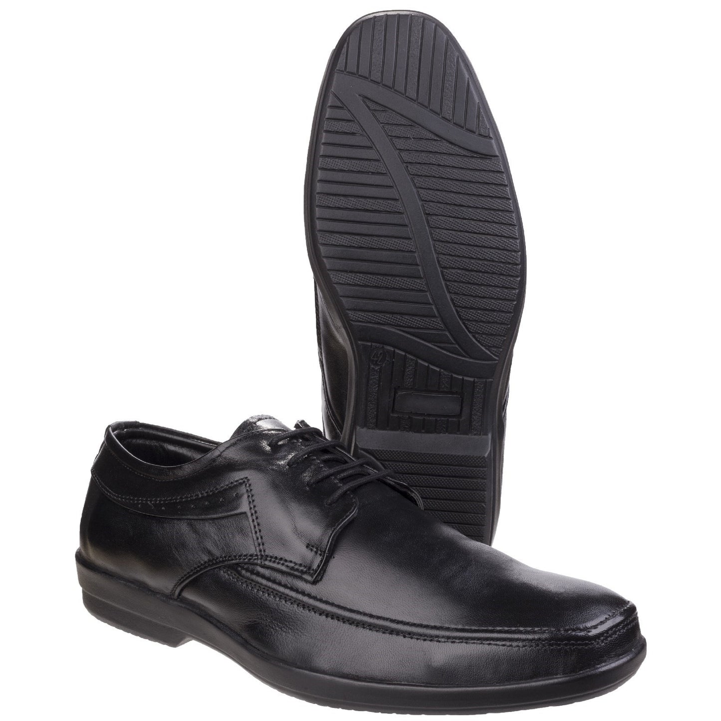 Black - Close up - Fleet & Foster Mens Dave Apron Toe Oxford Formal Shoes