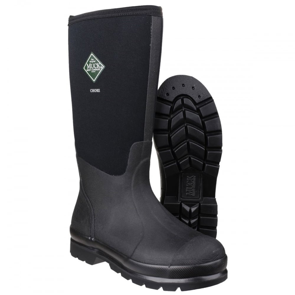 Black - Pack Shot - Muck Boots Unisex Chore Classic Hi Patterned Wellingtons