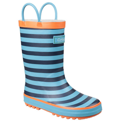 Blue - Front - Cotswold Childrens-Kids Captain Striped Wellington Boots