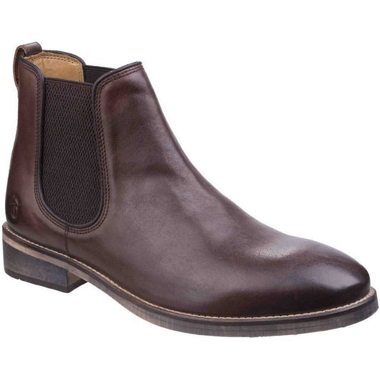 Dark Brown - Front - Cotswold Mens Corsham Town Leather Pull On Casual Chelsea Ankle Boots