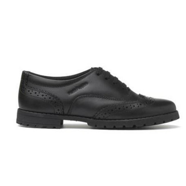 Black - Back - Hush Puppies Childrens-Girls Eadie Snr Leather Brogue Shoes