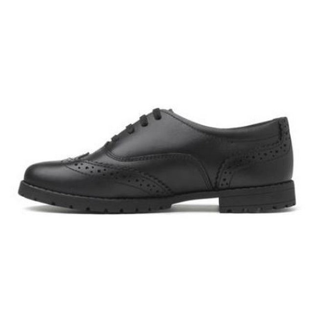 Black - Side - Hush Puppies Childrens-Girls Eadie Snr Leather Brogue Shoes